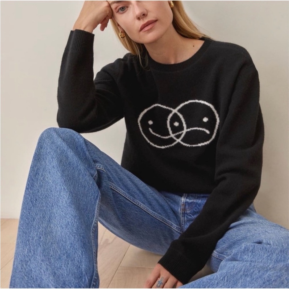 Reformation Mixed Emotions Intarsia Wool Sweater Oversized Black